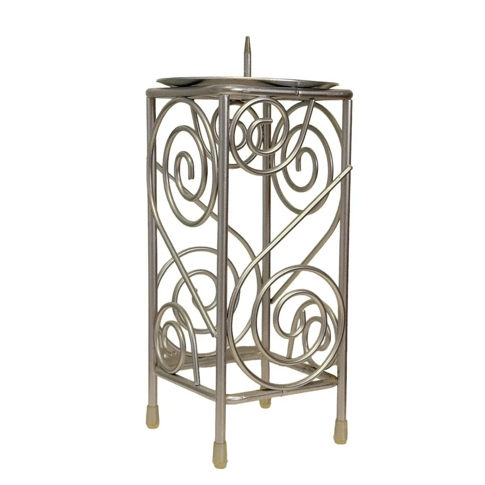 Wire Scroll Pillar Candle Holder Set of 3 Silver Tone 7.25